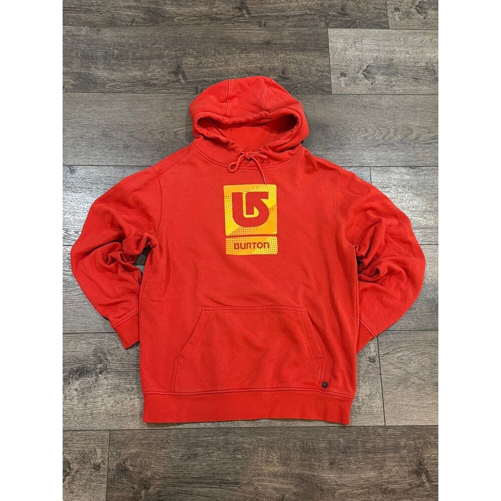 Burton Logo Pullover Hoodie Men's Size M Red Cotton Blend Fleece Lined Graphic